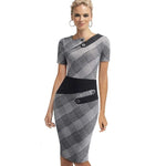 Black Dress Tunic Women Formal Work Office Sheath Patchwork Line Asymmetrical Neck Knee Length Plus Size Pencil Dress B63 B231