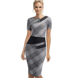 Black Dress Tunic Women Formal Work Office Sheath Patchwork Line Asymmetrical Neck Knee Length Plus Size Pencil Dress B63 B231