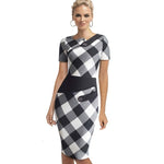Black Dress Tunic Women Formal Work Office Sheath Patchwork Line Asymmetrical Neck Knee Length Plus Size Pencil Dress B63 B231