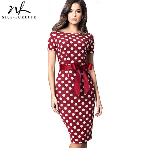 Nice-Forever Vintage Elegant Retro Polka Dots with Stripes vestidos Business Party Bodycon Sheath Women Female Dress B536