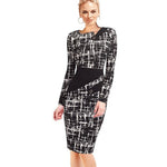 Black Dress Tunic Women Formal Work Office Sheath Patchwork Line Asymmetrical Neck Knee Length Plus Size Pencil Dress B63 B231