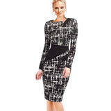 Black Dress Tunic Women Formal Work Office Sheath Patchwork Line Asymmetrical Neck Knee Length Plus Size Pencil Dress B63 B231
