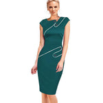 Black Dress Tunic Women Formal Work Office Sheath Patchwork Line Asymmetrical Neck Knee Length Plus Size Pencil Dress B63 B231