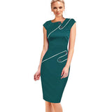 Black Dress Tunic Women Formal Work Office Sheath Patchwork Line Asymmetrical Neck Knee Length Plus Size Pencil Dress B63 B231