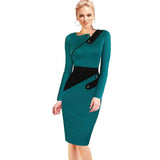 Black Dress Tunic Women Formal Work Office Sheath Patchwork Line Asymmetrical Neck Knee Length Plus Size Pencil Dress B63 B231