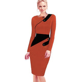 Black Dress Tunic Women Formal Work Office Sheath Patchwork Line Asymmetrical Neck Knee Length Plus Size Pencil Dress B63 B231