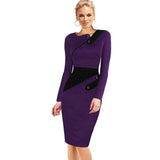 Black Dress Tunic Women Formal Work Office Sheath Patchwork Line Asymmetrical Neck Knee Length Plus Size Pencil Dress B63 B231