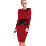 Black Dress Tunic Women Formal Work Office Sheath Patchwork Line Asymmetrical Neck Knee Length Plus Size Pencil Dress B63 B231