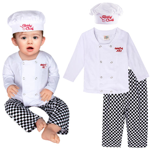 Baby Chef Costume Set Infant Halloween Fancy Dress Outfit Toddler Cosplay Cook Carnival Party Clothes 3PCS
