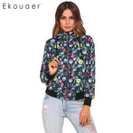 Ekouaer Women Hooded Short Jackets Coats Long Sleeve Floral Zip-up Rain Jacket Raincoat Ladies Waterproof Outwear