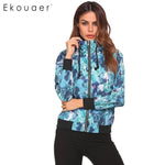 Ekouaer Women Hooded Short Jackets Coats Long Sleeve Floral Zip-up Rain Jacket Raincoat Ladies Waterproof Outwear