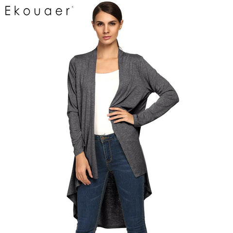 Ekouaer Lady Women Cardgan Outwear Open Neck Long Sleeve Asymmetric Hem Loose Cardigans Coat
