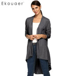 Ekouaer Lady Women Cardgan Outwear Open Neck Long Sleeve Asymmetric Hem Loose Cardigans Coat