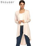 Ekouaer Lady Women Cardgan Outwear Open Neck Long Sleeve Asymmetric Hem Loose Cardigans Coat