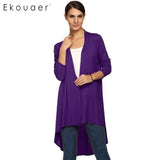 Ekouaer Lady Women Cardgan Outwear Open Neck Long Sleeve Asymmetric Hem Loose Cardigans Coat