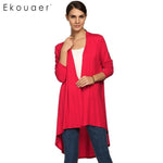 Ekouaer Lady Women Cardgan Outwear Open Neck Long Sleeve Asymmetric Hem Loose Cardigans Coat