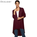 Ekouaer Lady Women Cardgan Outwear Open Neck Long Sleeve Asymmetric Hem Loose Cardigans Coat