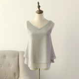 Women blouse Summer New sleeveless Chiffon shirt Solid V-neck
