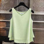 Women blouse Summer New sleeveless Chiffon shirt Solid V-neck