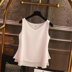 Women blouse Summer New sleeveless Chiffon shirt Solid V-neck