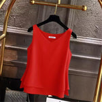 Women blouse Summer New sleeveless Chiffon shirt Solid V-neck