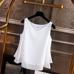 Women blouse Summer New sleeveless Chiffon shirt Solid V-neck