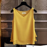 Women blouse Summer New sleeveless Chiffon shirt Solid V-neck