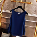 Women blouse Summer New sleeveless Chiffon shirt Solid V-neck