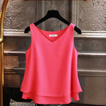 Women blouse Summer New sleeveless Chiffon shirt Solid V-neck