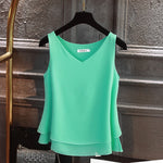 Women blouse Summer New sleeveless Chiffon shirt Solid V-neck