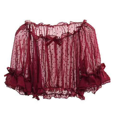 Cute Lolita Blouse Transparent Women Dot Bottoming Tops for JSK Dressing Chiffon Crop Tops Lace Shirt