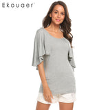 Ekouaer Women Soft Summer Loose T-Shirts Fashion Tops O-Neck Short Sleeve Solid T Shirt Female Plus Size Top S-3XL Sizes