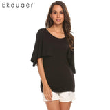 Ekouaer Women Soft Summer Loose T-Shirts Fashion Tops O-Neck Short Sleeve Solid T Shirt Female Plus Size Top S-3XL Sizes
