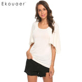 Ekouaer Women Soft Summer Loose T-Shirts Fashion Tops O-Neck Short Sleeve Solid T Shirt Female Plus Size Top S-3XL Sizes