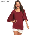 Ekouaer Women Soft Summer Loose T-Shirts Fashion Tops O-Neck Short Sleeve Solid T Shirt Female Plus Size Top S-3XL Sizes