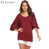 Ekouaer Women Soft Summer Loose T-Shirts Fashion Tops O-Neck Short Sleeve Solid T Shirt Female Plus Size Top S-3XL Sizes