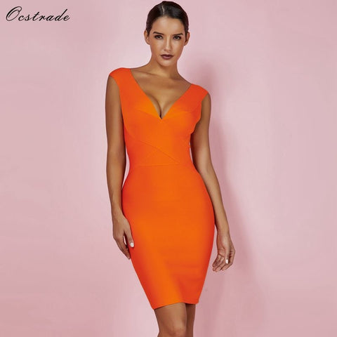 Up to 90%Off Big Sale!!!10th Anniversay Shopping Festival!2020 Summer High Quality Women Sexy Orange Bodycon Bandage Dress