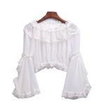 Chiffon Blouse Lolita Sweet Women Off Shoulder Crop Tops Shirt