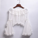 Chiffon Blouse Lolita Sweet Women Off Shoulder Crop Tops Shirt