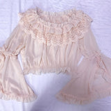 Chiffon Blouse Lolita Sweet Women Off Shoulder Crop Tops Shirt