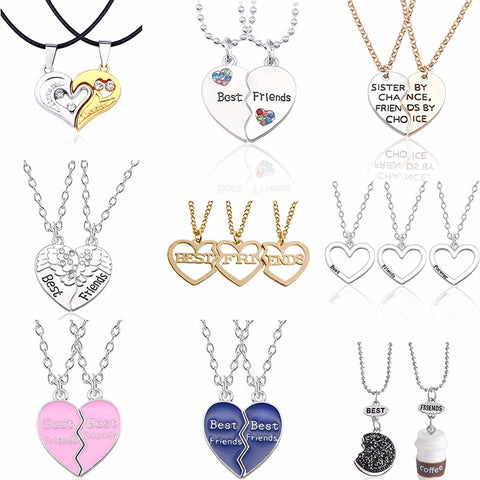 BFF Best Friends Forever Necklaces For Women Cute Rainbow Rhinestone Couple Pendants Love Heart Handmade Jewelry Birthday Gifts