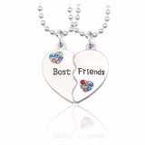 BFF Best Friends Forever Necklaces For Women Cute Rainbow Rhinestone Couple Pendants Love Heart Handmade Jewelry Birthday Gifts