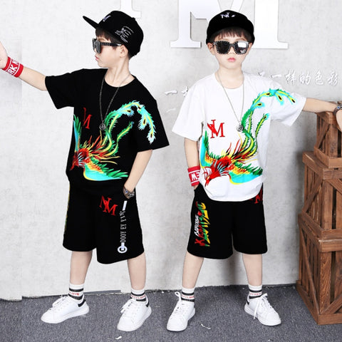 Boys Clothing Sets Children Cartoon phoenix T-shirt Short Sleeve +Pants Set Two Pieces