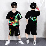 Boys Clothing Sets Children Cartoon phoenix T-shirt Short Sleeve +Pants Set Two Pieces