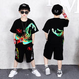 Boys Clothing Sets Children Cartoon phoenix T-shirt Short Sleeve +Pants Set Two Pieces
