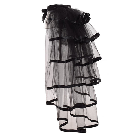 Party Tutu Tail Tiered Tulle Skirt Burlesque Steampunk Black Mesh Ruffle Layered Detachabl Bustle Over-skirt