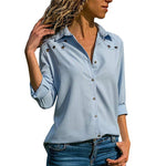 Aachoae Women Tops Blouses 2020 Spring Pure Long Sleeve Blouse Shirt Turn Down Collar Chiffon Blouse Office Shirts Blusas Camisa