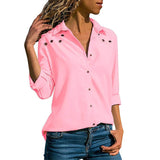 Aachoae Women Tops Blouses 2020 Spring Pure Long Sleeve Blouse Shirt Turn Down Collar Chiffon Blouse Office Shirts Blusas Camisa