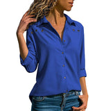 Aachoae Women Tops Blouses 2020 Spring Pure Long Sleeve Blouse Shirt Turn Down Collar Chiffon Blouse Office Shirts Blusas Camisa