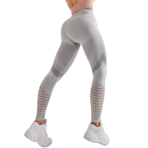 CHRLEISURE Hollow Fitness Pants Women High Waist Seamless Skinny Casual Sweatpants Women Breathable Slim Patchwork Workout Pants